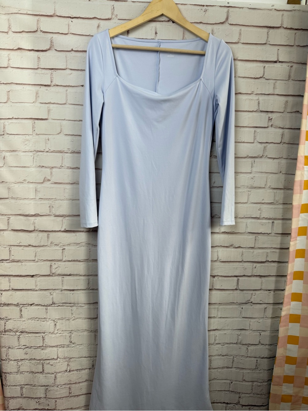 Light Blue Long Sleeve Square Neck Maxi Dress